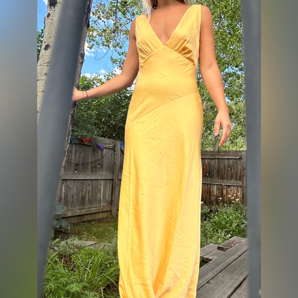 Yellow Satin Low Back Dress